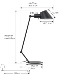Lindby Corali pöytävalaisin, musta, metalli, korkeus 64cm
