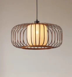 Lindby Davella-riippuvalaisin, Ø 50 cm, bambu, tekstiili