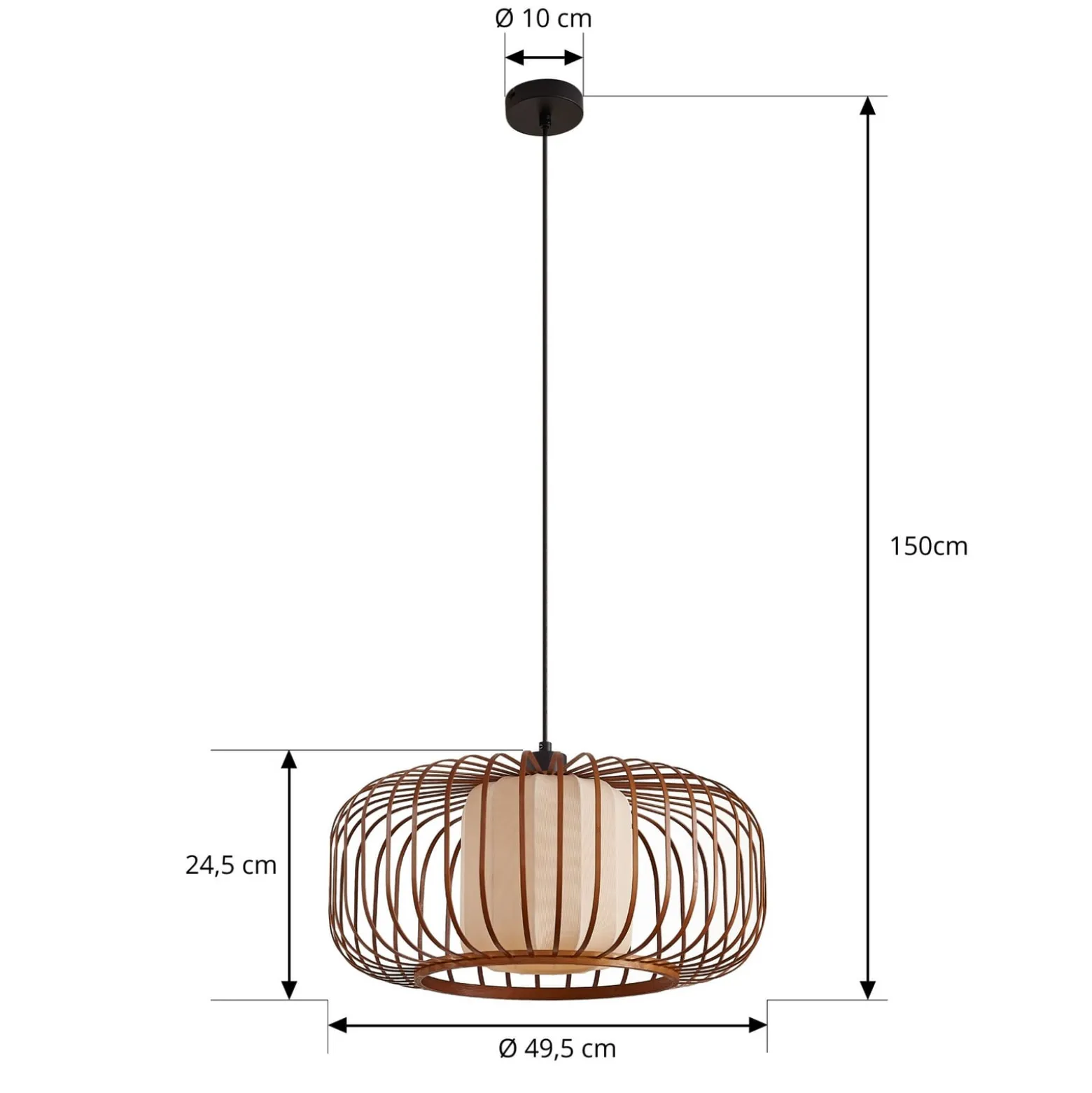 Lindby Davella-riippuvalaisin, Ø 50 cm, bambu, tekstiili