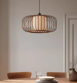 Lindby Davella-riippuvalaisin, Ø 50 cm, bambu, tekstiili