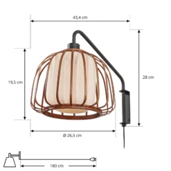 Lindby Davella-seinävalaisin, Ø 26 cm, musta, bambu, tekstiili