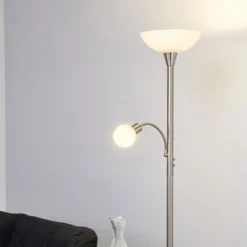 Lindby Elaina-maavalaisin, lukuvalo, nikkelivärinen, 180 cm, E27