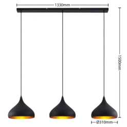 Lindby Elamira-riippuvalaisin, musta, metalli, 133cm, 3-valo.