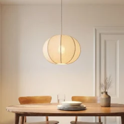 Lindby Elfie-riippuvalaisin, Ø 47 cm, beige, pellava, E27