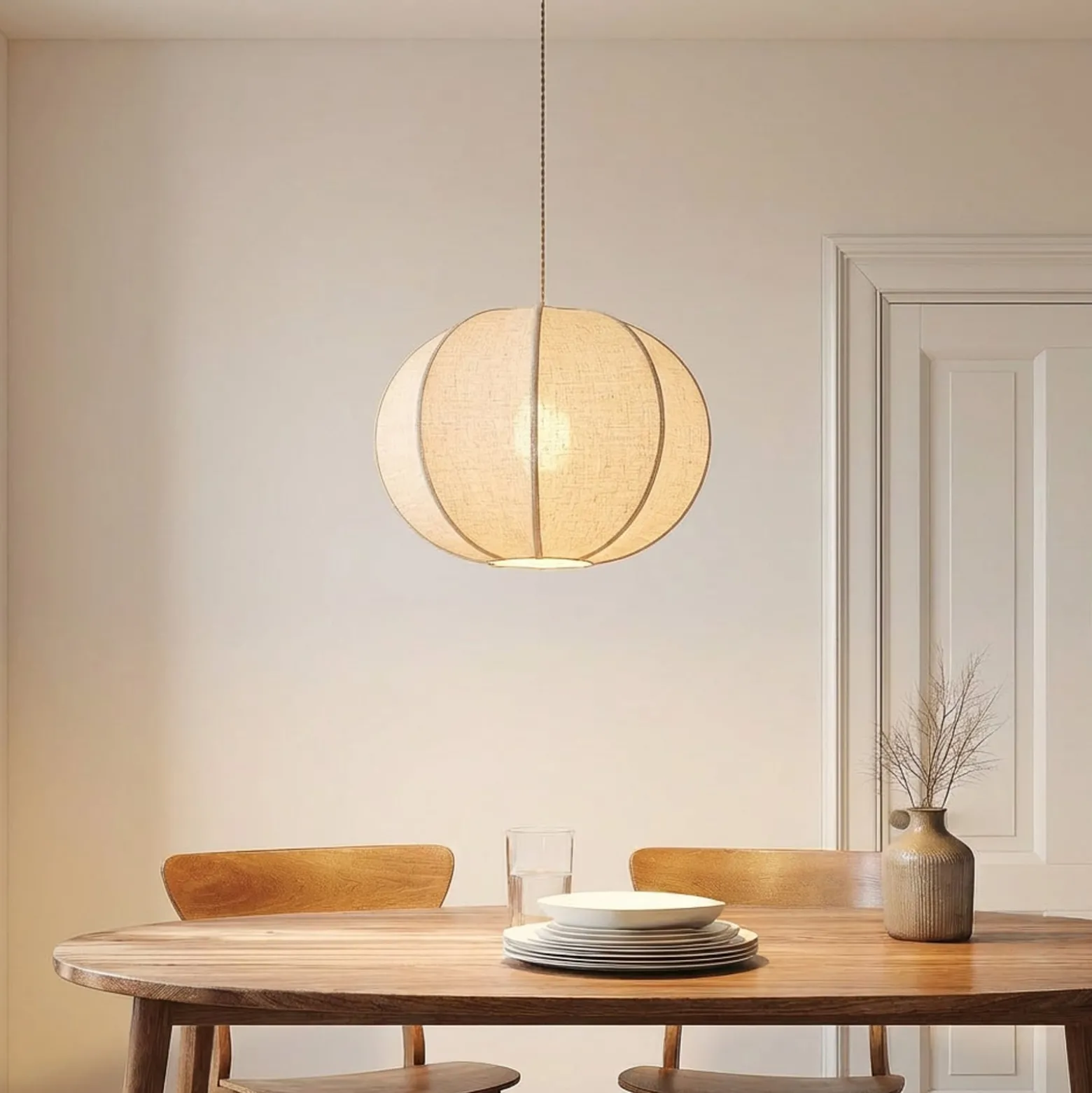 Lindby Elfie-riippuvalaisin, Ø 47 cm, beige, pellava, E27