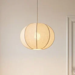 Lindby Elfie-riippuvalaisin, Ø 47 cm, beige, pellava, E27