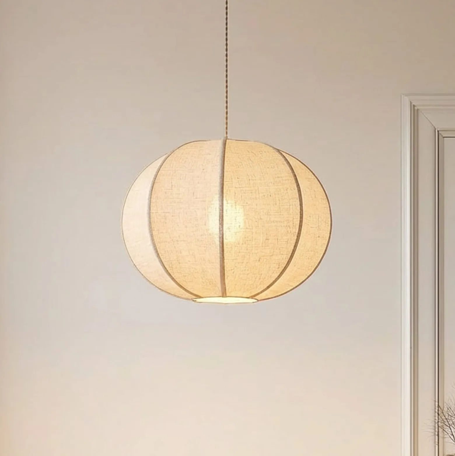 Lindby Elfie-riippuvalaisin, Ø 47 cm, beige, pellava, E27