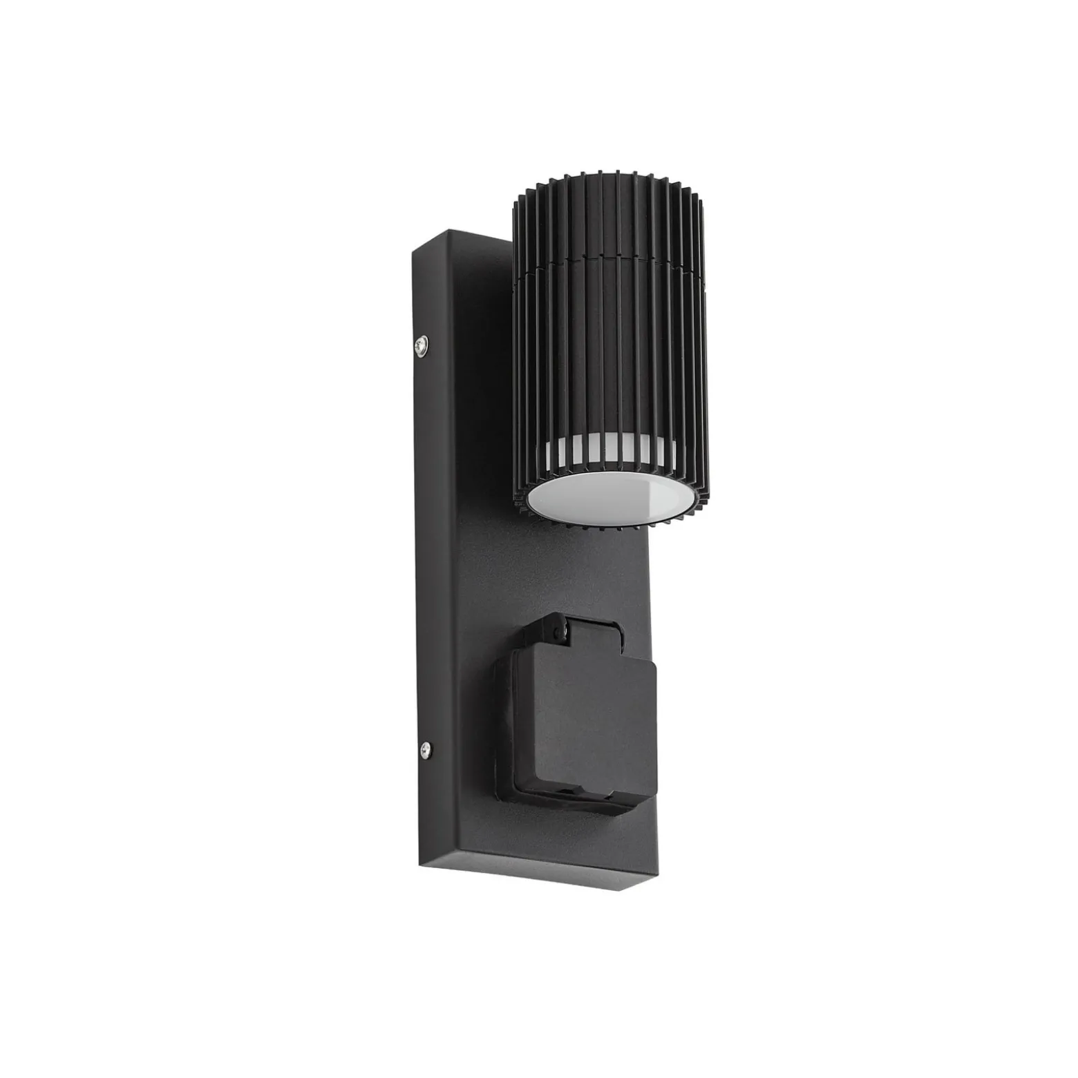 Lindby Enerio -ulkoseinälamppu, musta, pistorasia, GU10, IP44