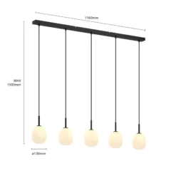 Lindby Etiena -riippuvalo, 5-lamp., lasi, opaali