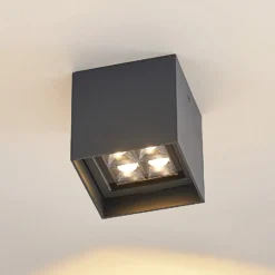 Lindby Eveta LED-kattovalaisin, 10 cm, antrasiitti, alumiini, IP65