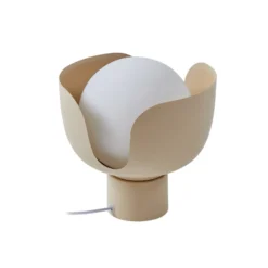 Lindby Fiora pöytävalaisin, beige, lasia, metallia, Ø 20 cm