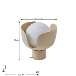 Lindby Fiora pöytävalaisin, beige, lasia, metallia, Ø 20 cm