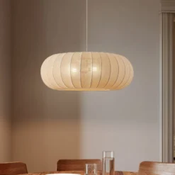 Lindby Helin-riippuvalaisin, beige, Ø 70 cm, tekstiili, 3 x E27