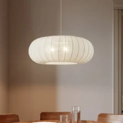 Lindby Helin-riippuvalaisin, valkoinen, Ø 70 cm, tekstiili, 3 x E27