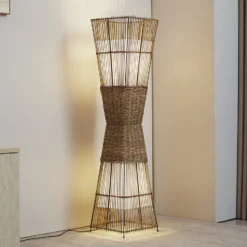 Lindby Jacinto lattiavalaisin, bambu, hamppu, korkeus 130 cm