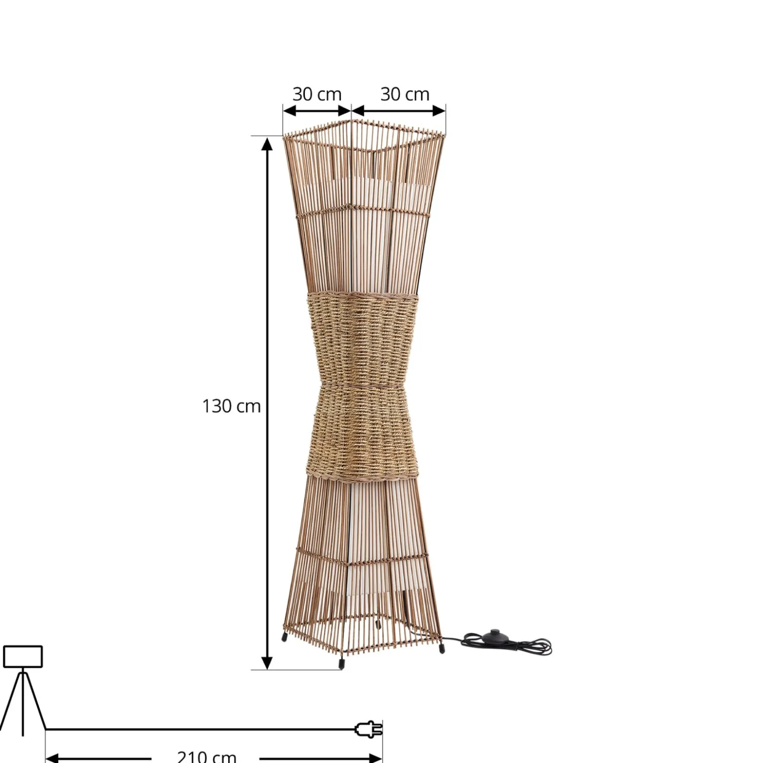 Lindby Jacinto lattiavalaisin, bambu, hamppu, korkeus 130 cm