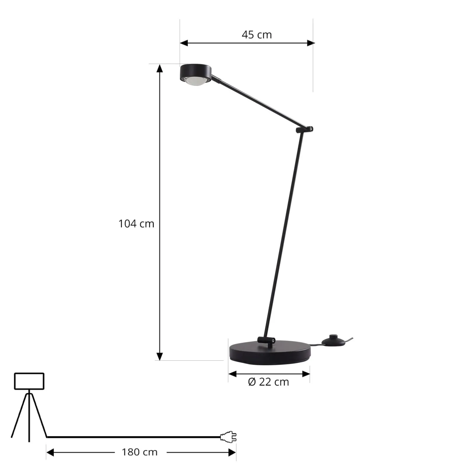 Lindby Jyla-lattiavalaisin, 88 cm, mattamusta, GX53, joustava