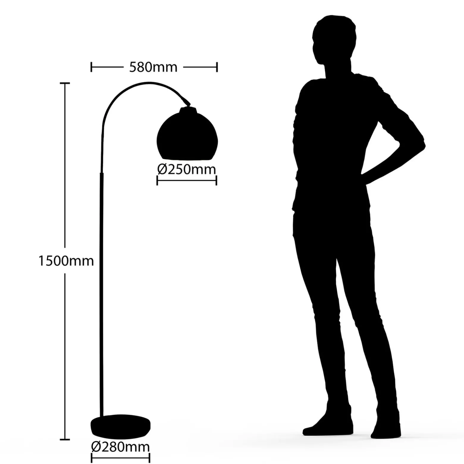 Lindby kaarilamppu Minali, musta, metalli, korkeus 148 cm, E27