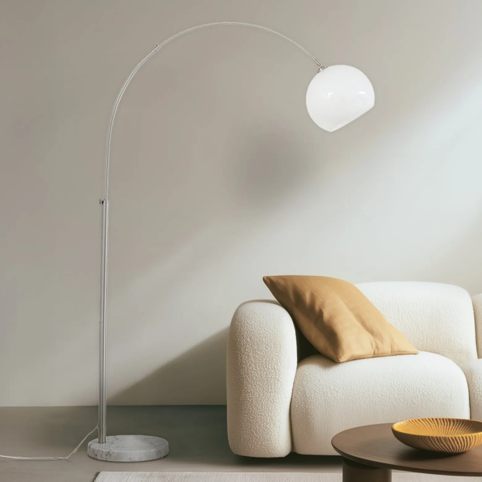 Lindby kaari-valaisin Alverton, valkoinen/nikkeli, lasi, 197 cm