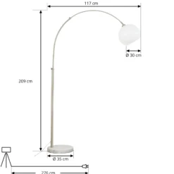 Lindby kaari-valaisin Alverton, valkoinen/nikkeli, lasi, 197 cm