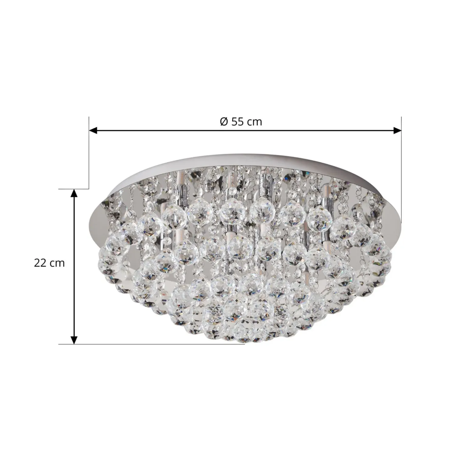 Lindby kattovalaisin Antonino, 8-valo, kromi, kristalli, 55cm