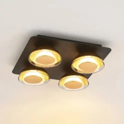 Lindby kattovalaisin Erin, 4-valaisin, 30 cm, musta/kulta, lasi