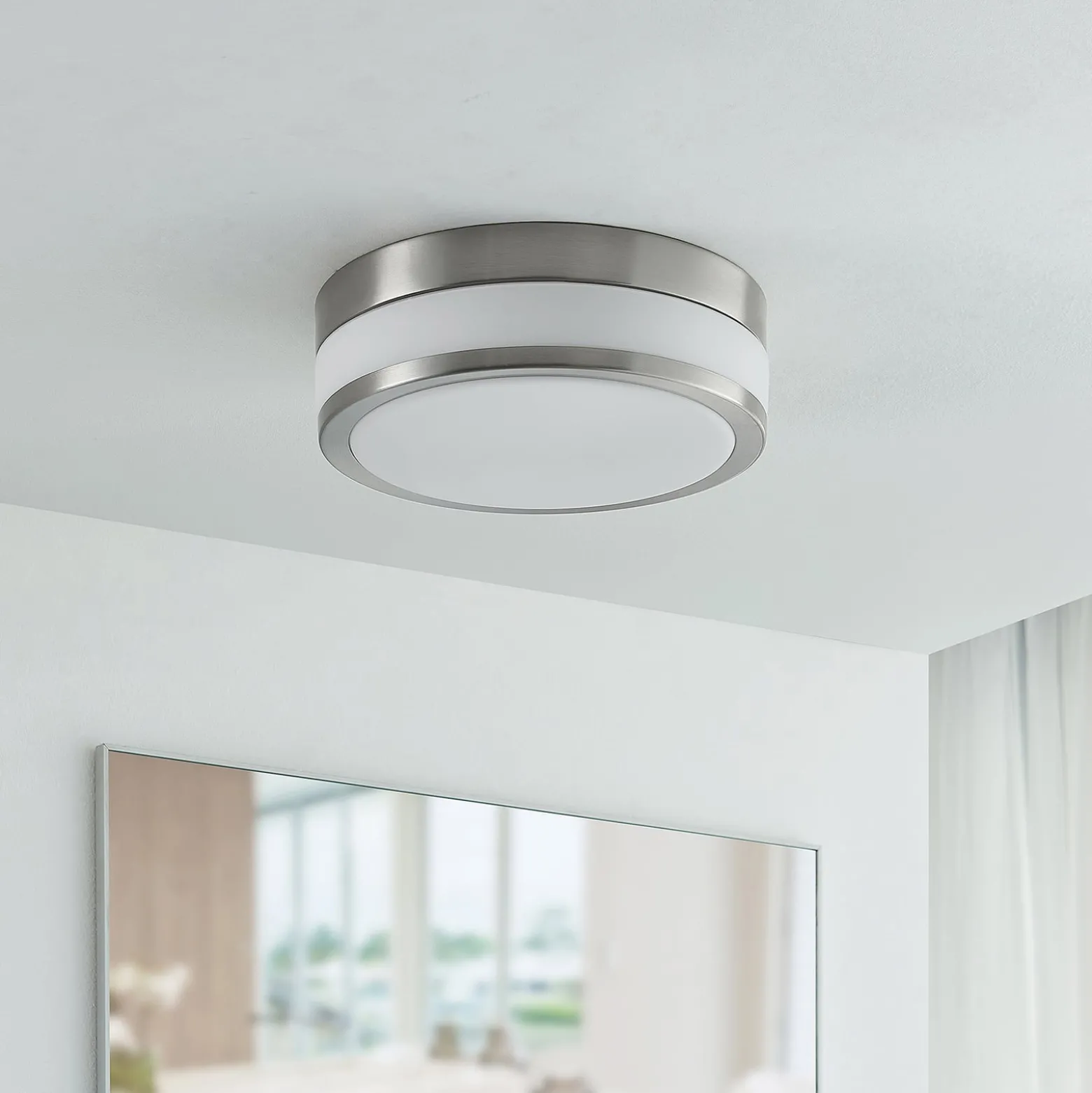 Lindby kattovalaisin Flavi, Ø 28 cm, nikkeli, lasi, IP44, E27