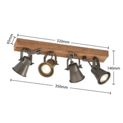 Lindby kattovalaisin Grandesa, 35 cm, 4-valo, puu, metallia