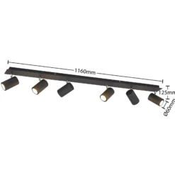 Lindby kattovalaisin Joffrey, 116 cm, musta, 6-valo, GU10