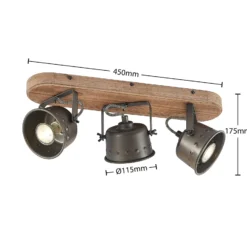 Lindby kattovalaisin Rubinjo, 45 cm, 3-valo, puu, GU10