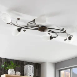 Lindby kattovalaisin Stefania, 6-valo, musta/kulta, 68cm