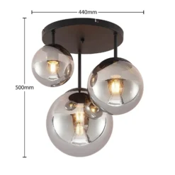 Lindby kattovalaisin Teeja, savu, 3-valaisin, Ø47cm, lasi, E27