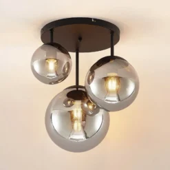 Lindby kattovalaisin Teeja, savu, 3-valaisin, Ø47cm, lasi, E27