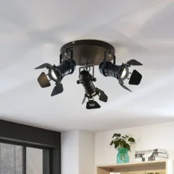 Lindby kattovalaisin Tilen, 3-valo, musta, metalli, Ø 54cm
