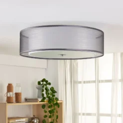 Lindby kattovalaisin Tobia, harmaa, tekstiili, Ø 50 cm, E27