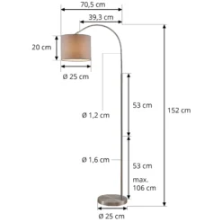 Lindby Keriba -lattiavalaisin, nikkeli/harmaa, kangas, 150 cm, E27