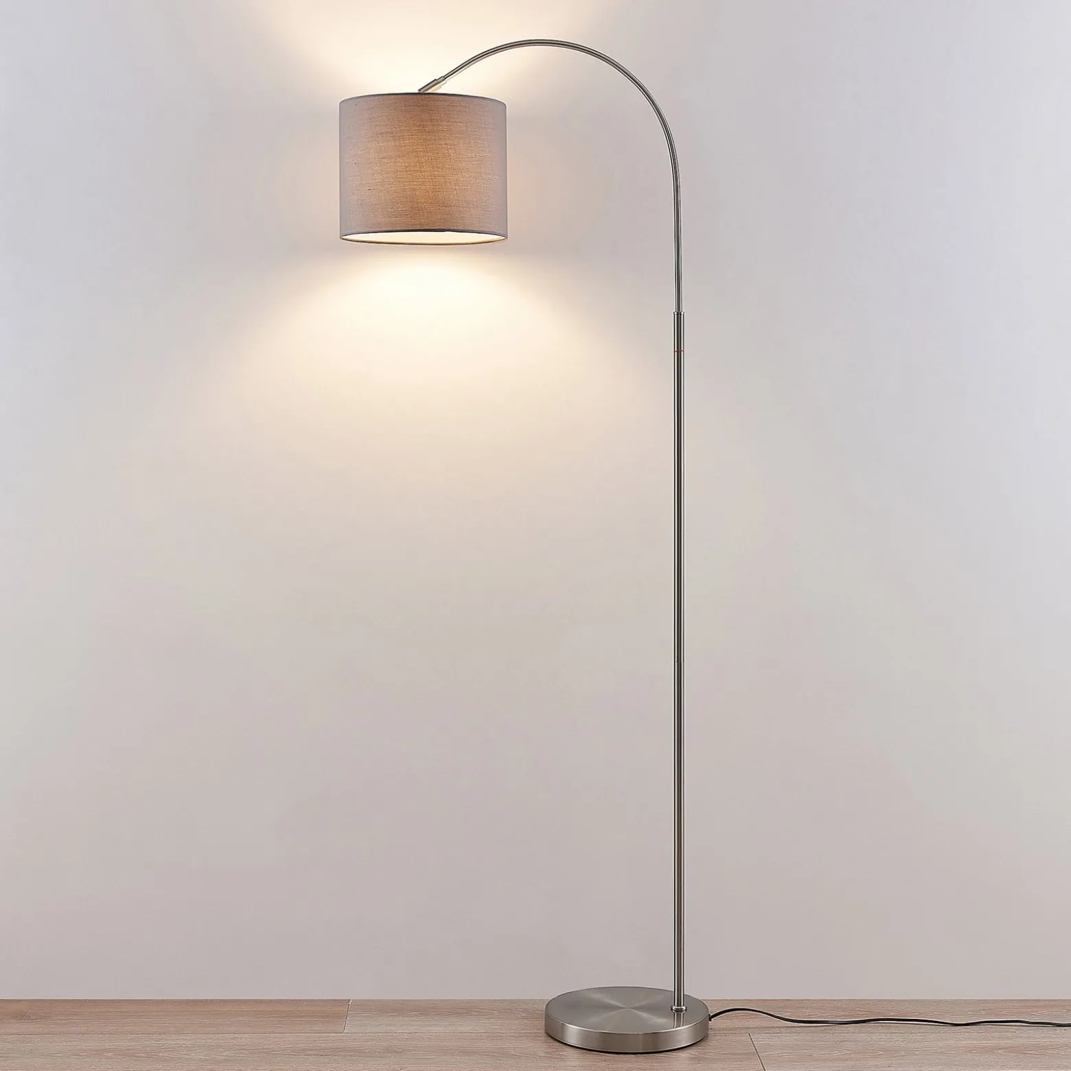 Lindby Keriba -lattiavalaisin, nikkeli/harmaa, kangas, 150 cm, E27