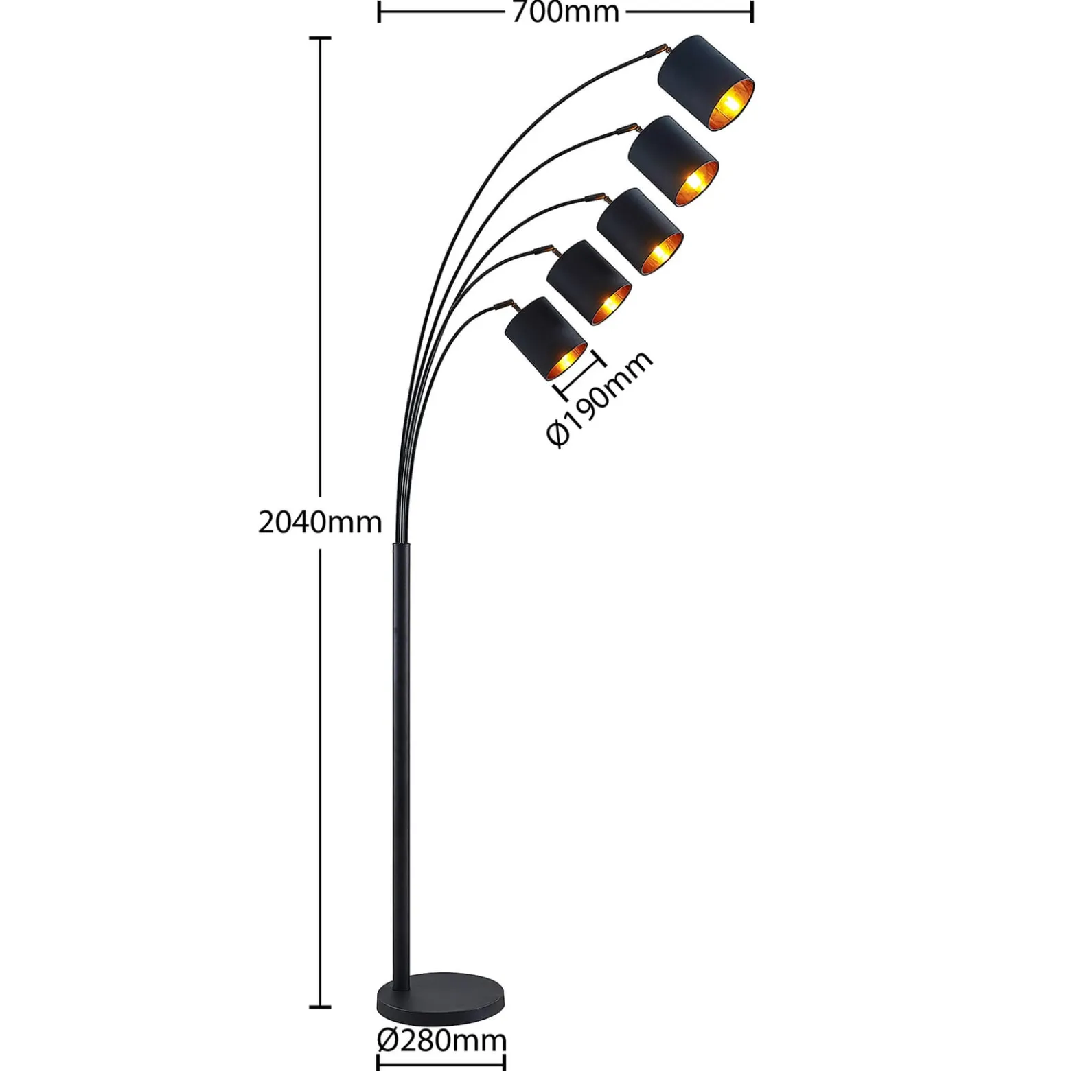 Lindby lattiavalaisin Abiram, musta/kulta, tekstiili, 70cm