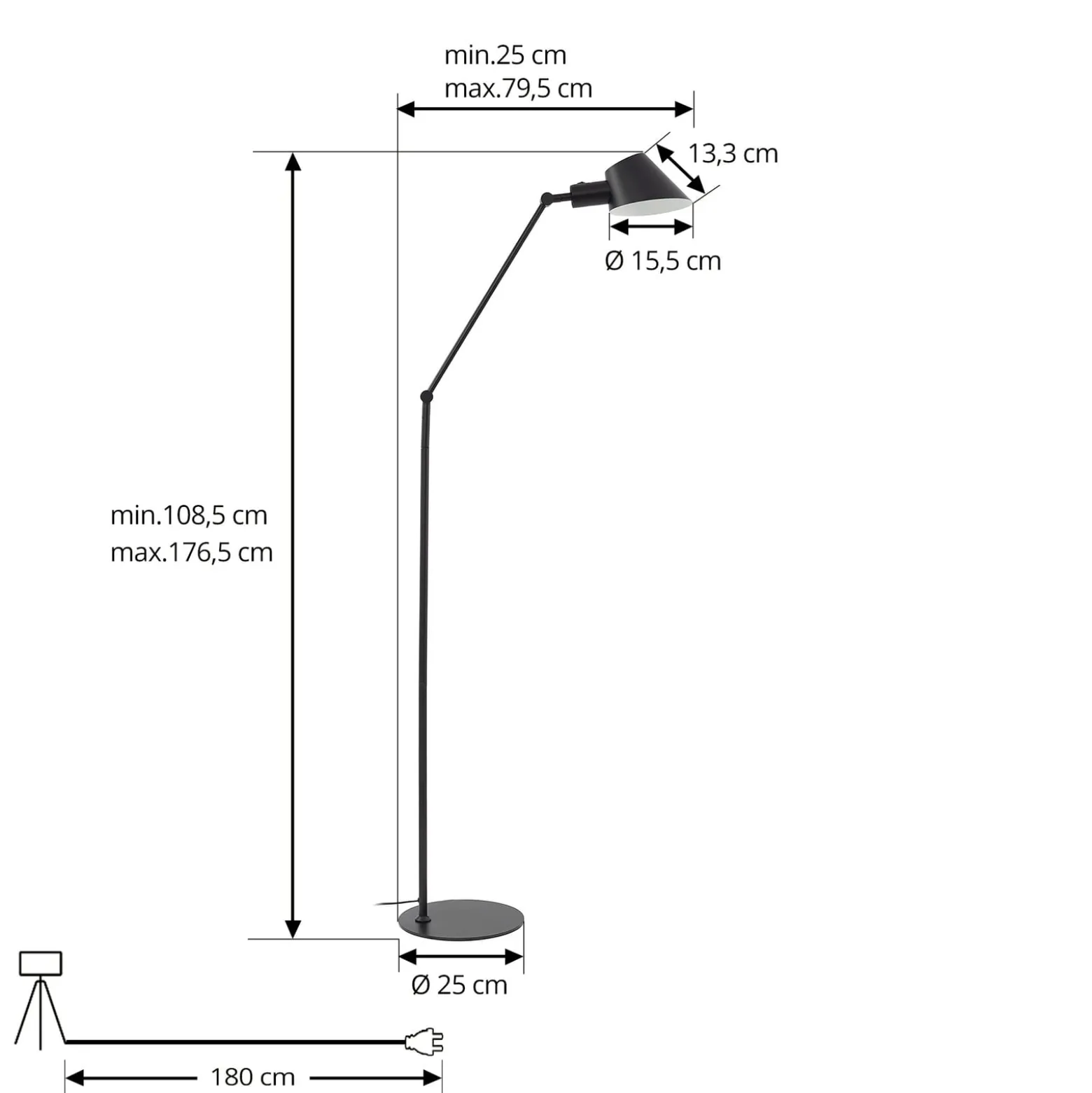 Lindby lattiavalaisin Corali, musta, metalli, korkeus 176.5cm