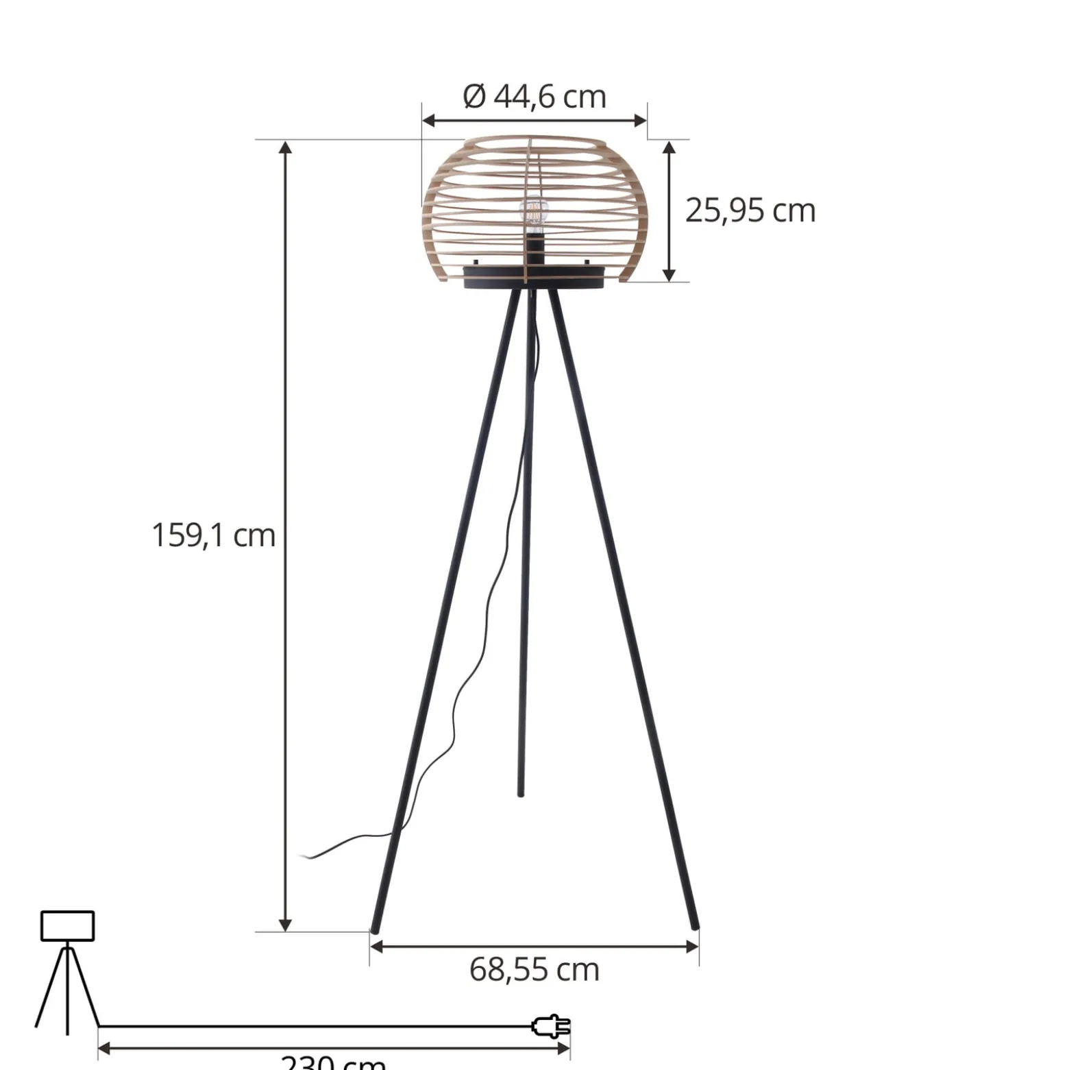 Lindby lattiavalaisin Ediz, musta, puu, 159 cm korkea, E27