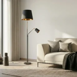 Lindby lattiavalaisin Efalia, musta/kulta, tekstiili, lukuvalaisin