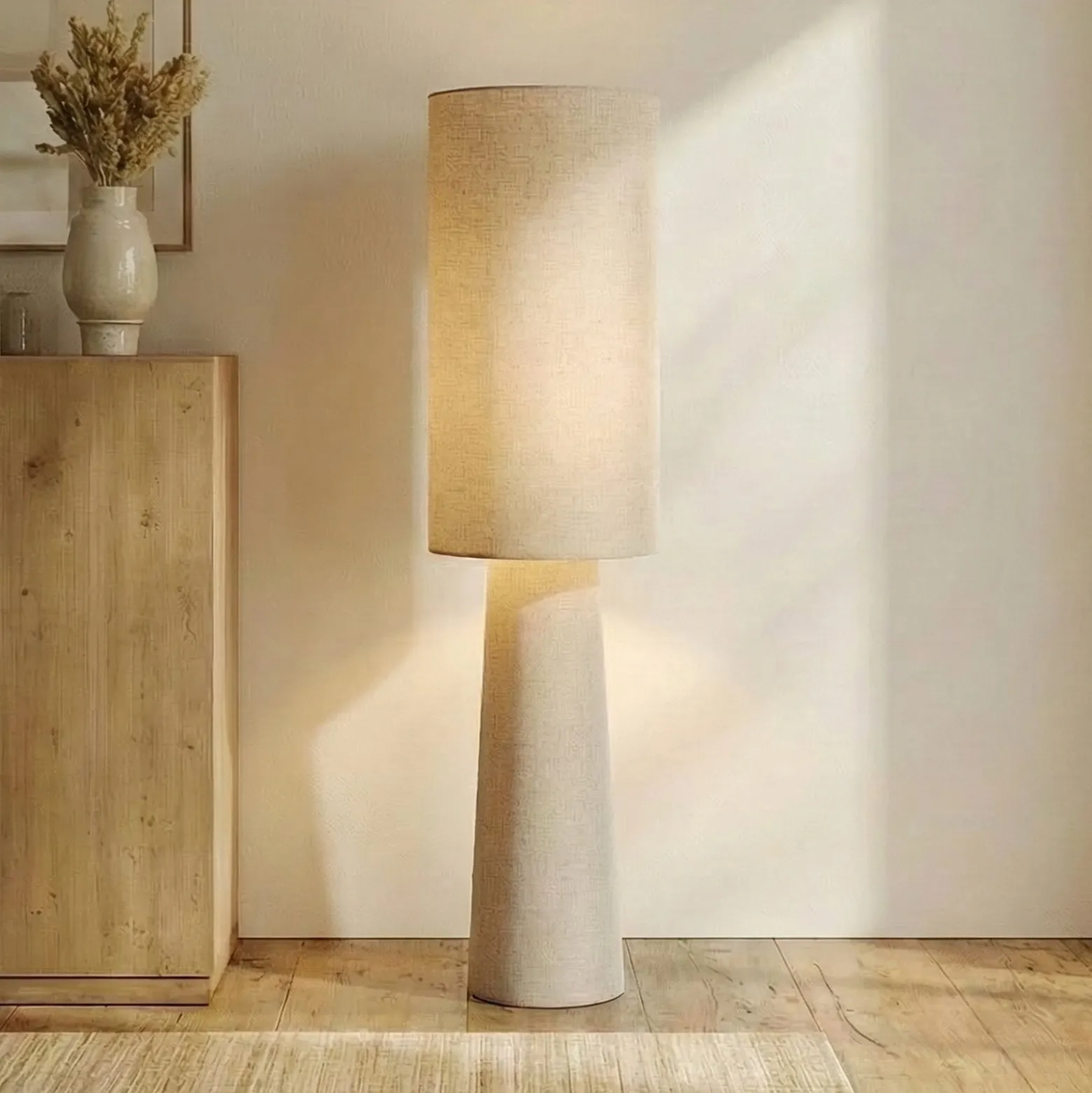Lindby lattiavalaisin Elfie, korkeus 124 cm, beige, pellava, 2x E27