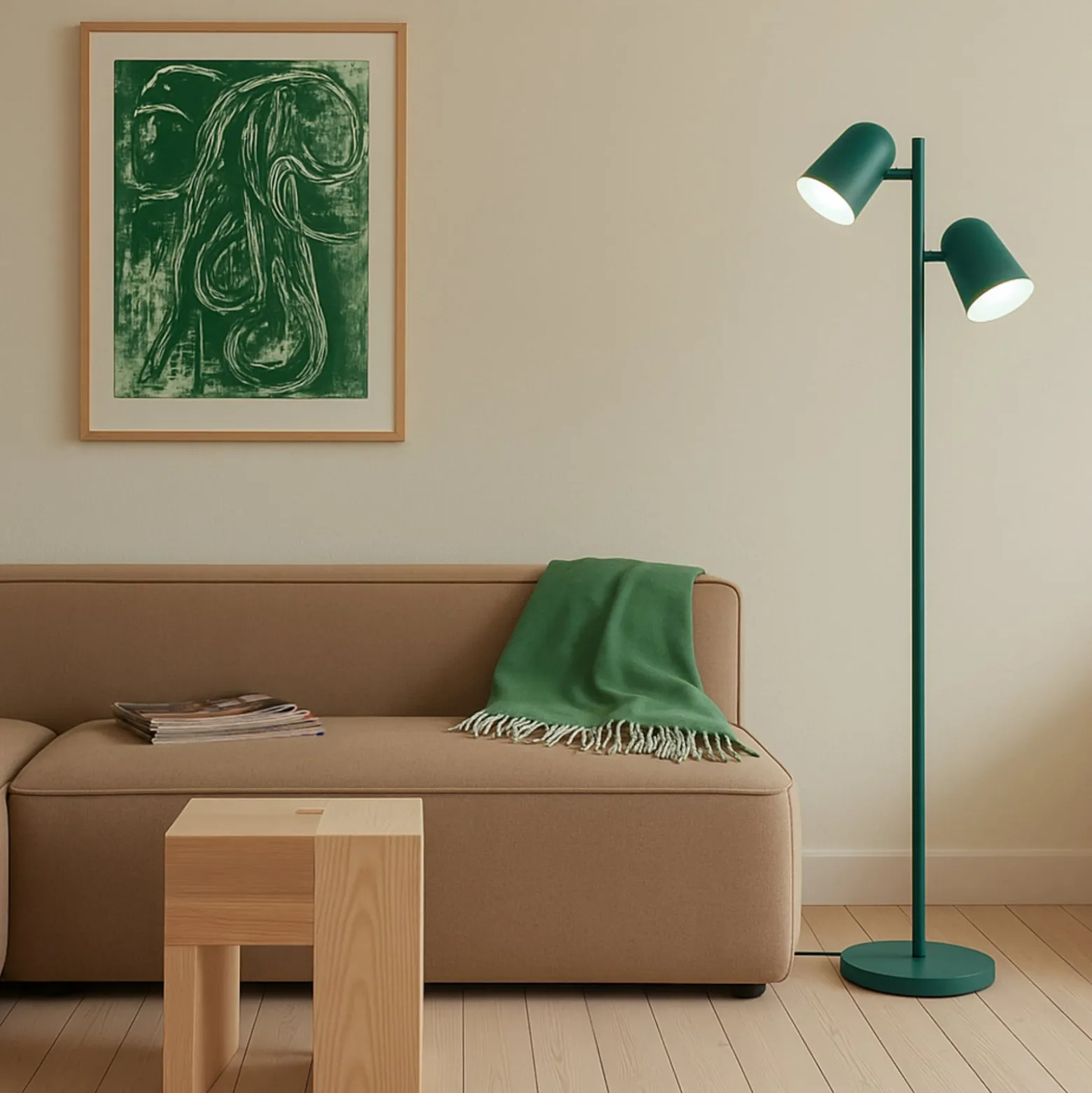 Lindby lattiavalaisin Isara, vihreä, 165 cm, 2-lamppuinen, metalli, E27