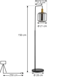 Lindby lattiavalaisin Nimbora, 150 cm, musta, lasi, metalli