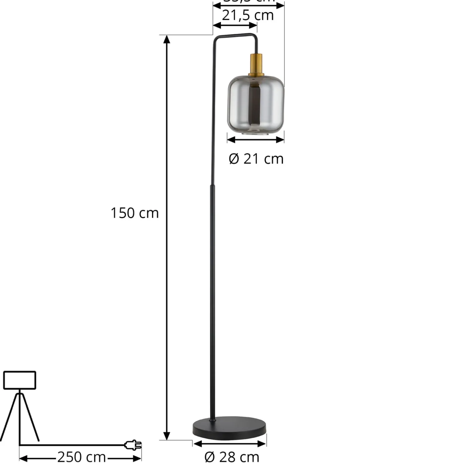 Lindby lattiavalaisin Nimbora, 150 cm, musta, lasi, metalli