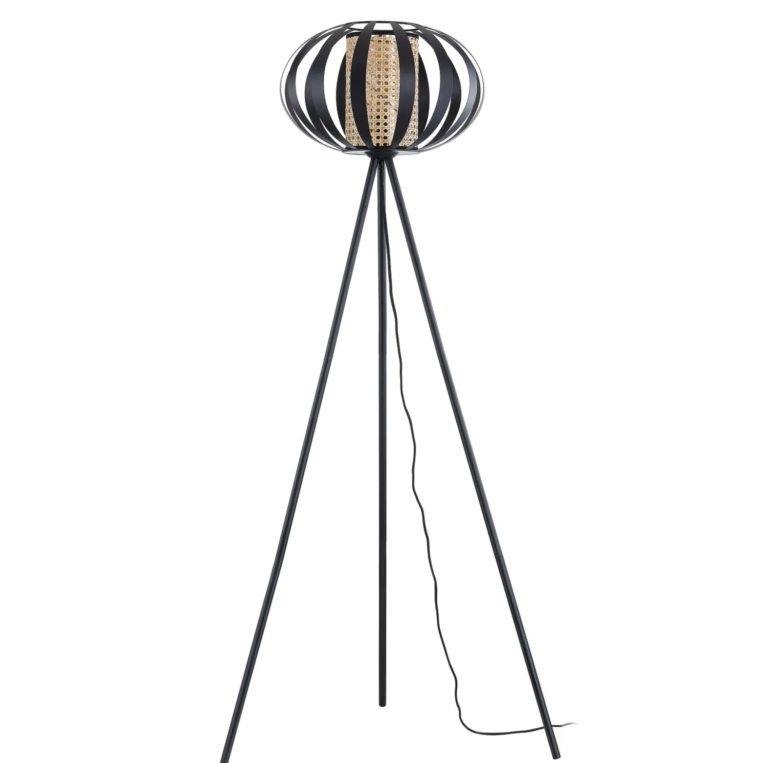 Lindby lattiavalaisin Tamira, musta, rottinki, 143 cm korkea, E27