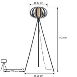 Lindby lattiavalaisin Tamira, musta, rottinki, 143 cm korkea, E27