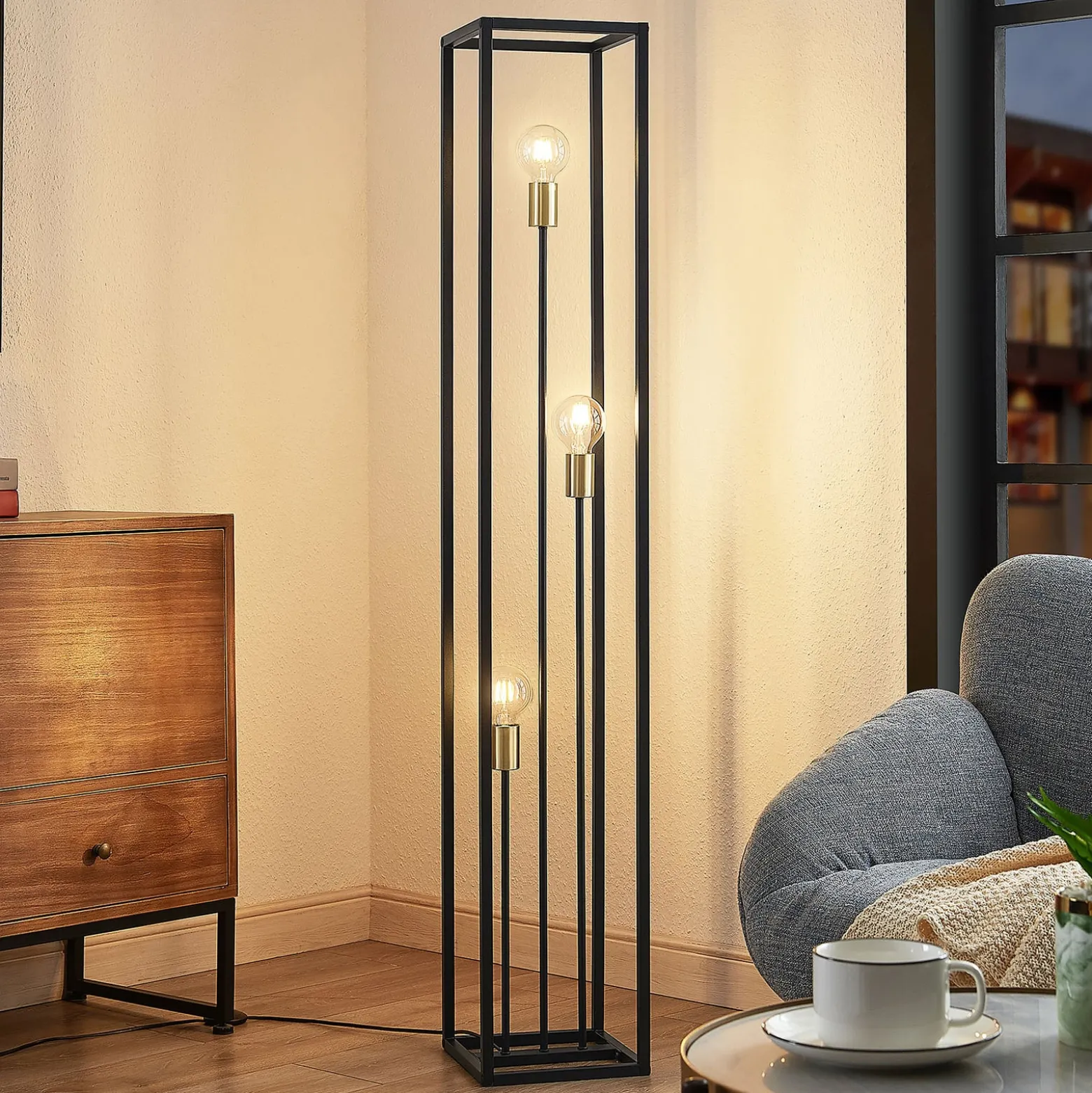 Lindby lattiavalaisin Tiliane, musta, metalli, 3-valo, 153cm