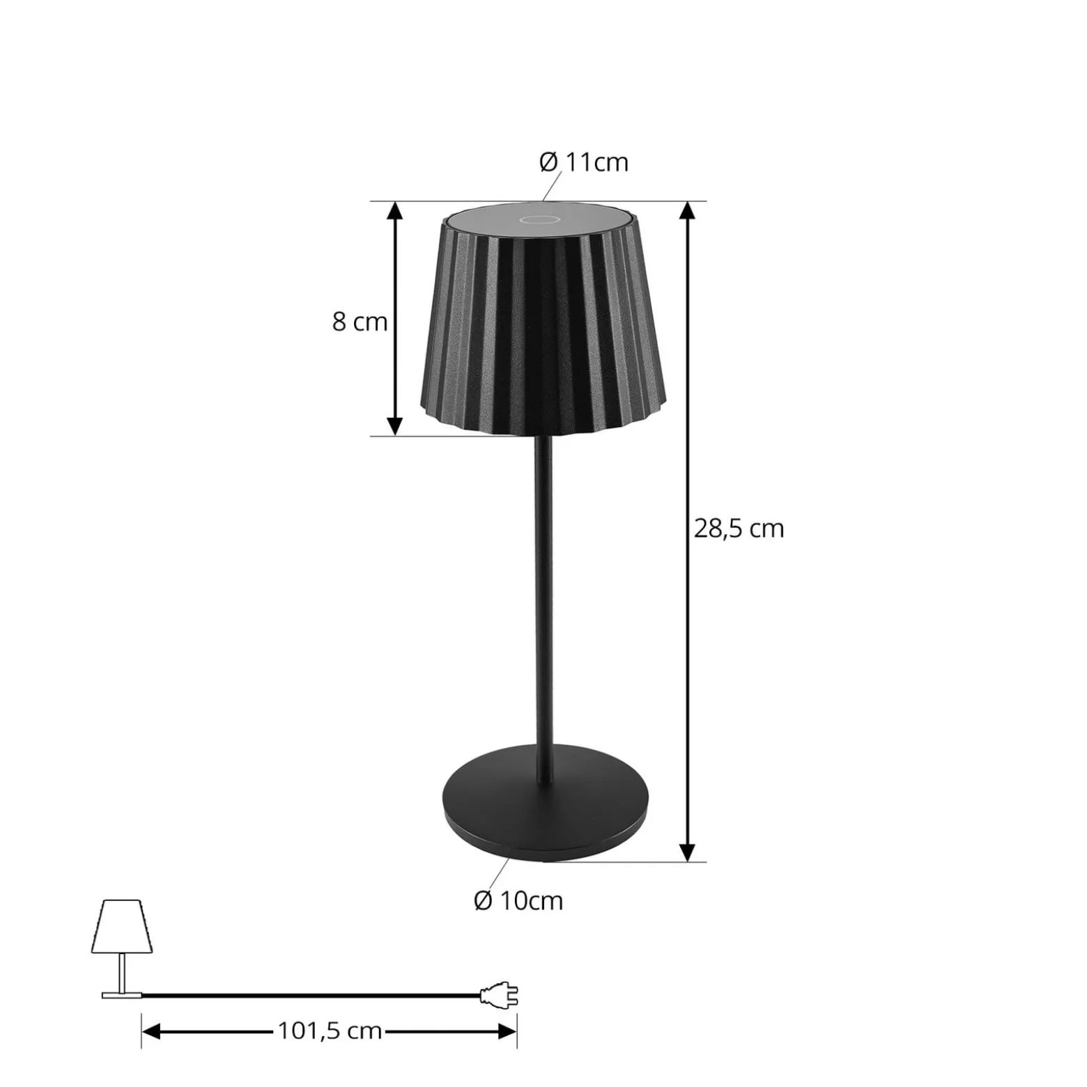 Lindby LED-akkukäyttöinen pöytävalaisin Esali, musta, metalli, IP65