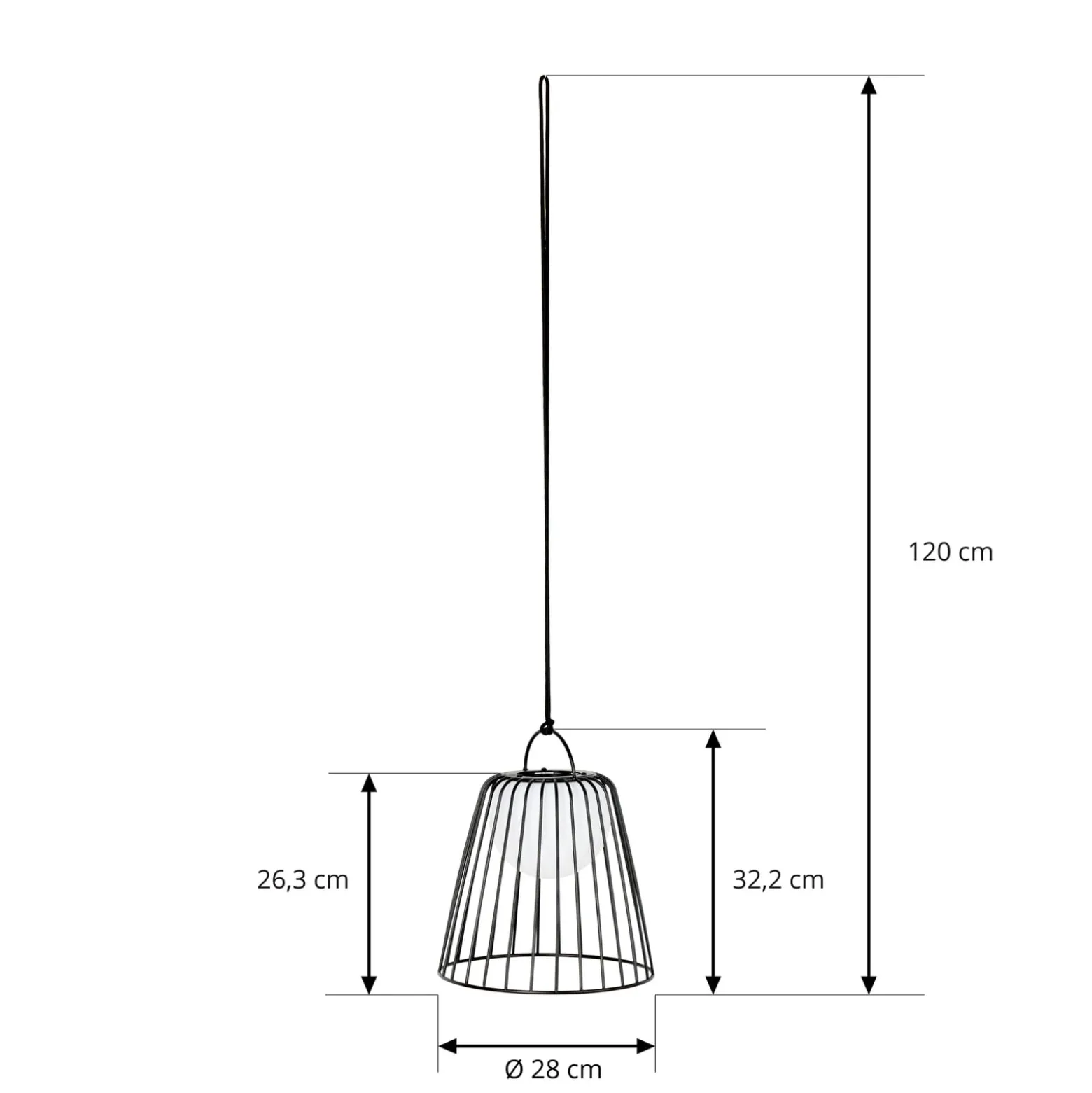 Lindby LED-akkukäyttöinen ulkoriippuvalaisin Levino, musta, metalli